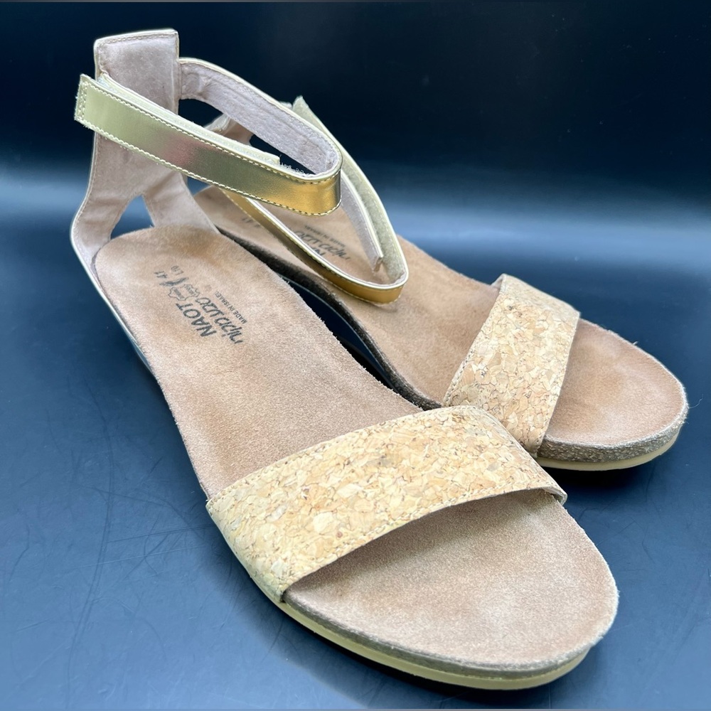 Naot - Women's Gold and Tan Pixie Wedge Sandals, Size:41